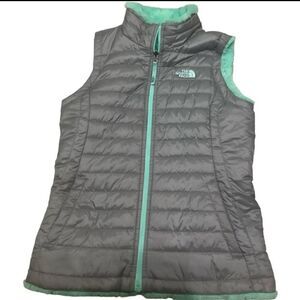 The North Face Gray Teal Reversible Puffer Fleece Vest Jacket Size L
